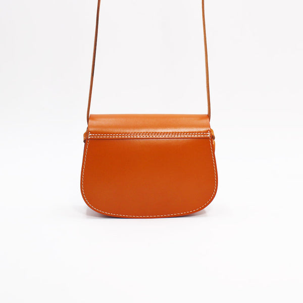 Mini Vintage Handmade Leather Saddle Crossbody Shoulder Round Bag Purses Women back
