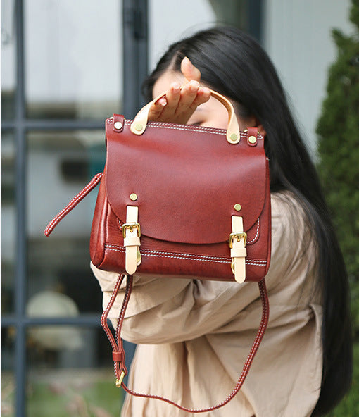 Womens Small Green Leather Shoulder Bag Satchel Backpack For Women
