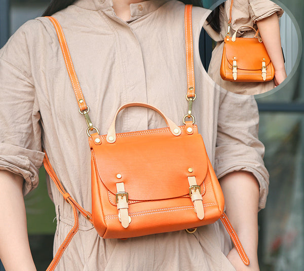 Womens Small Green Leather Shoulder Bag Satchel Backpack For Women