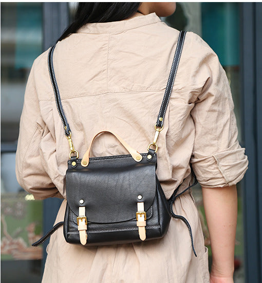 Womens Small Green Leather Shoulder Bag Satchel Backpack For Women
