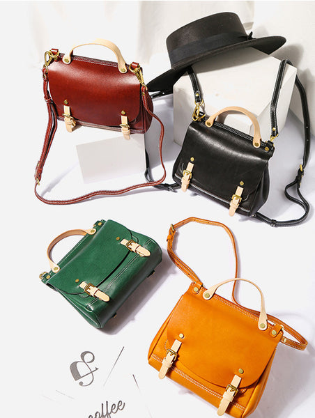 Womens Small Green Leather Shoulder Bag Satchel Backpack For Women