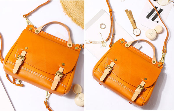 Womens Small Green Leather Shoulder Bag Satchel Backpack For Women