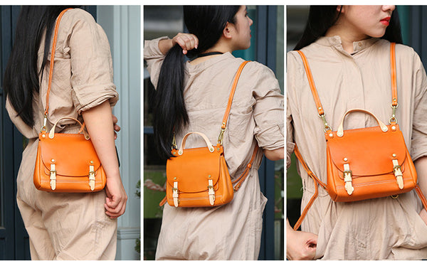 Womens Small Green Leather Shoulder Bag Satchel Backpack For Women