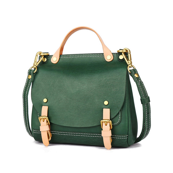 Womens Small Green Leather Shoulder Bag Satchel Backpack For Women