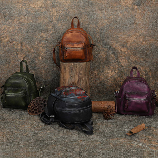 Mini Womens Brown Leather Backpack Purse Book Bags Purses for Women Accessories
