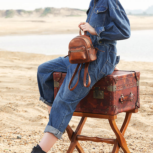Mini Womens Brown Leather Backpack Purse Book Bags Purses for Women Boutique