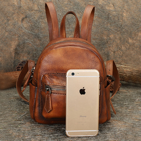 Mini Womens Brown Leather Backpack Purse Book Bags Purses for Women Designer