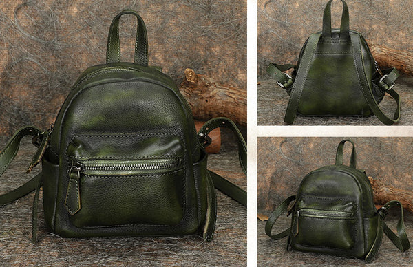Mini Womens Brown Leather Backpack Purse Book Bags Purses for Women Full Grain Leather