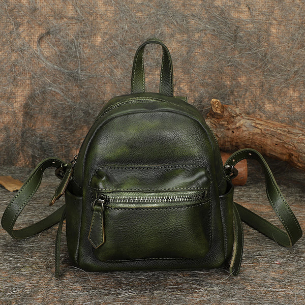 Mini Womens Brown Leather Backpack Purse Book Bags Purses for Women cowhide