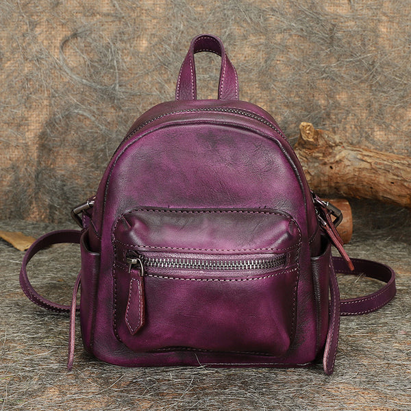 Mini Womens Brown Leather Backpack Purse Book Bags Purses for Women cute