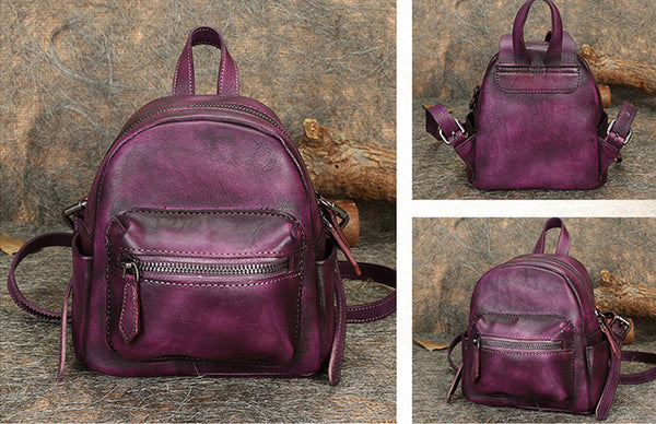 Mini Womens Brown Leather Backpack Purse Book Bags Purses for Women funky