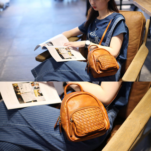 Mini Womens Brown Leather Backpack Purse Cute Backpacks for Women Genuine Leather