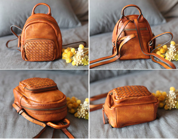 Mini Womens Brown Leather Backpack Purse Cute Backpacks for Women Original
