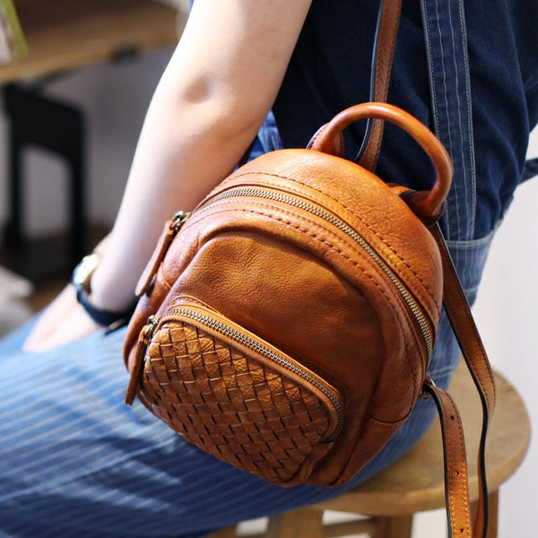 Cute Womens Brown Mini Leather Backpack Bag Purse Nice Backpacks for Women