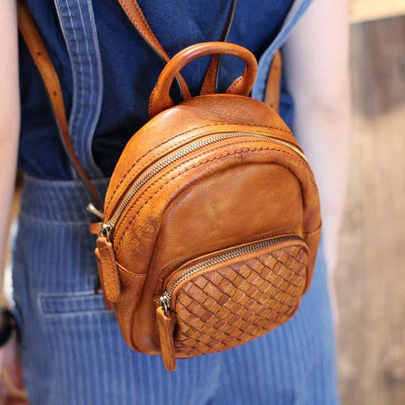 Mini Womens Brown Leather Backpack Purse Cute Backpacks for Women cowhide