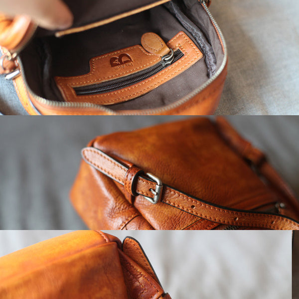 Mini Womens Brown Leather Backpack Purse Cute Backpacks for Women funky