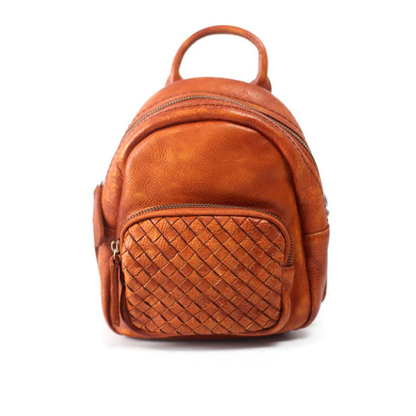 Mini Womens Brown Leather Backpack Purse