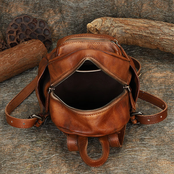 Mini Womens Brown Leather Backpack Purse