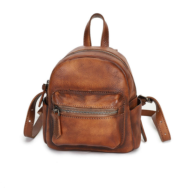 Mini Womens Brown Leather Backpack