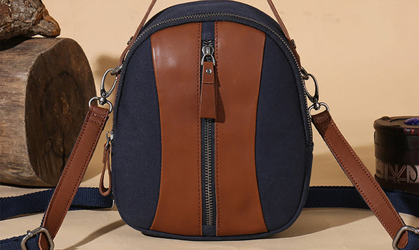 Mini Womens Canvas Leather Backpack Purse Canvas Rucksack Handbags for Women Cool