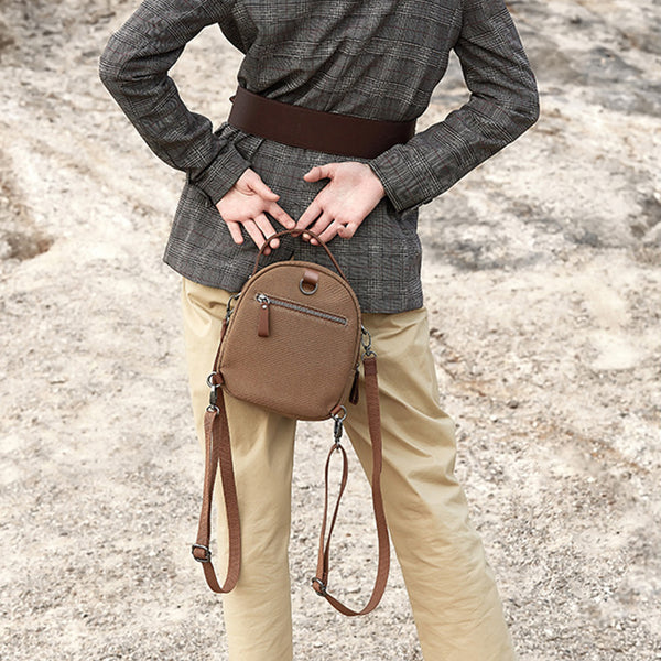 Mini Womens Canvas Leather Backpack Purse Canvas Rucksack Handbags for Women Durable
