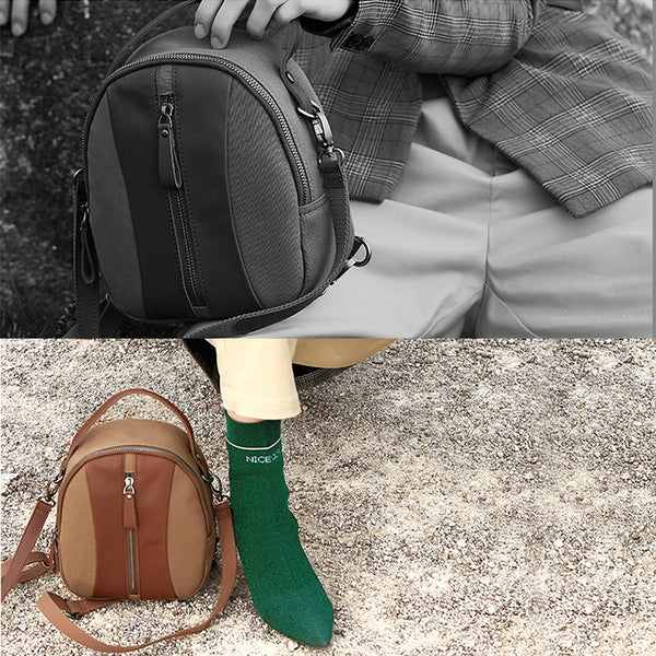 Mini Womens Canvas Leather Backpack Purse Canvas Rucksack Handbags for Women Fashion