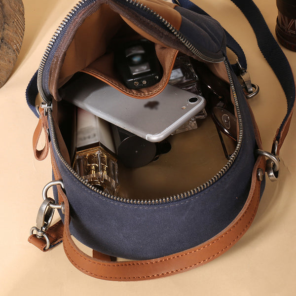 Mini Womens Canvas Leather Backpack Purse Canvas Rucksack Handbags for Women Inside