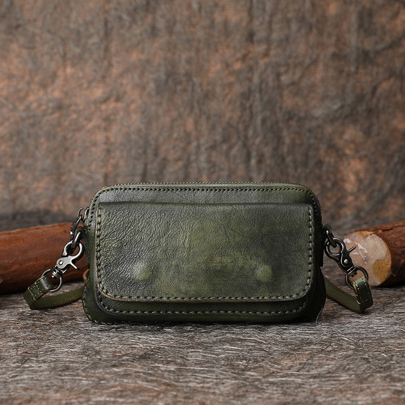 Womens Small Over The Shoulder Bags Green Leather Crossbody Purse For Women