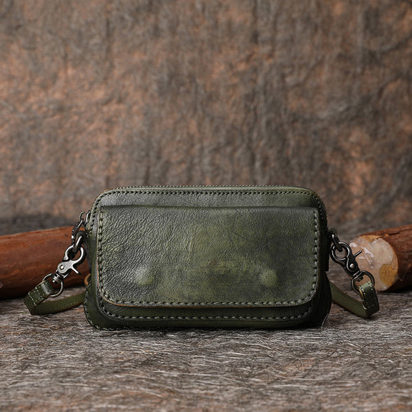Womens Small Over The Shoulder Bags Green Leather Crossbody Purse For Women