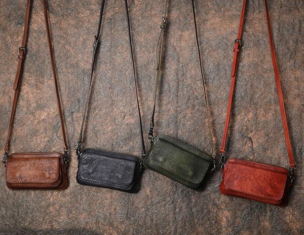 Womens Small Over The Shoulder Bags Green Leather Crossbody Purse For Women