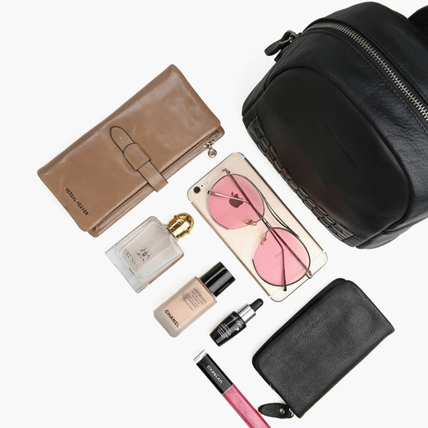 Mini Womens Designer Black Leather Braided Backpack Purse Handmade Backpacks for Women Chic