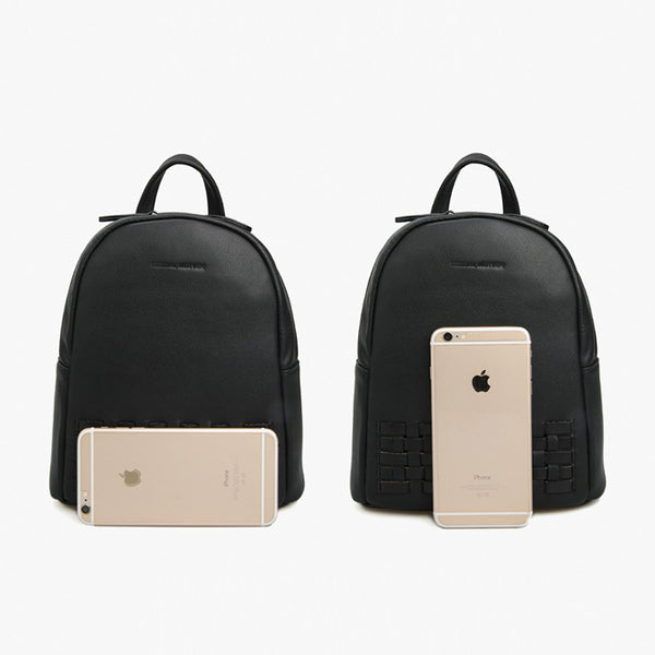 Mini Womens Designer Black Leather Braided Backpack Purse Handmade Backpacks for Women cute