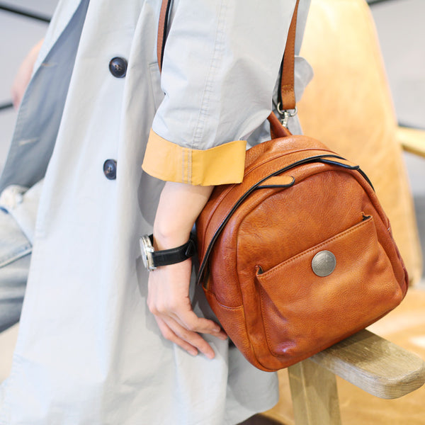 Mini Womens Vintage Brown Leather Backpack Purse Cowhide Crossbody Bag for Women