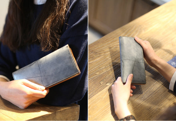 Minimalist Womens Long Leather Wallet Purse Handmade Clutch for Women cool