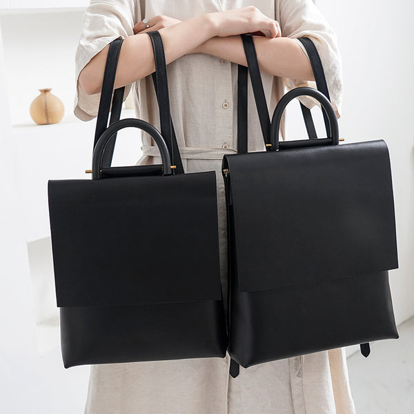 Minimalist Womens Square Leather Zip Backpack Purse Rucksack for Women Best
