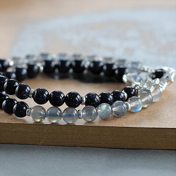 Moonstone Blue sandstone Sterling Silver Beaded Bracelet Handmade Jewelry Women accessories