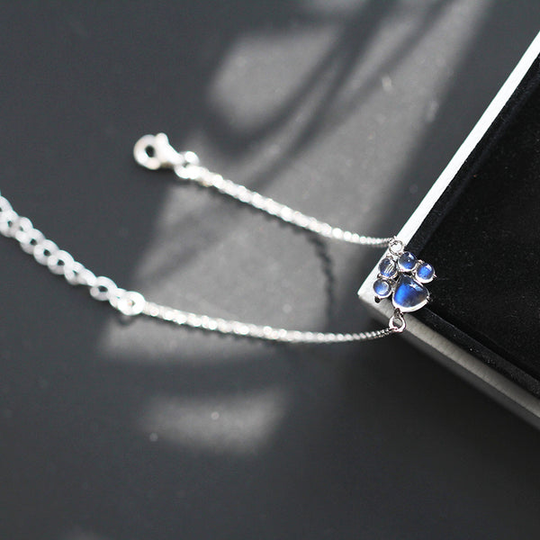 Cute Cat-Paw Moonstone Bracelet in White Gold Plated Silver June Birthstone Jewelry Women
