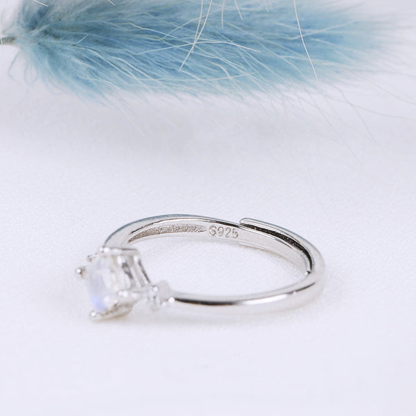 Moonstone Ring in White Gold Plated Silver Engage proposal Ring June Birthstone Women