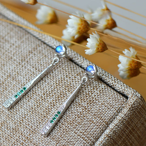 Moonstone Stud Dangle Earrings June Birthstone Jewelry Sterling Silver Accessories Women