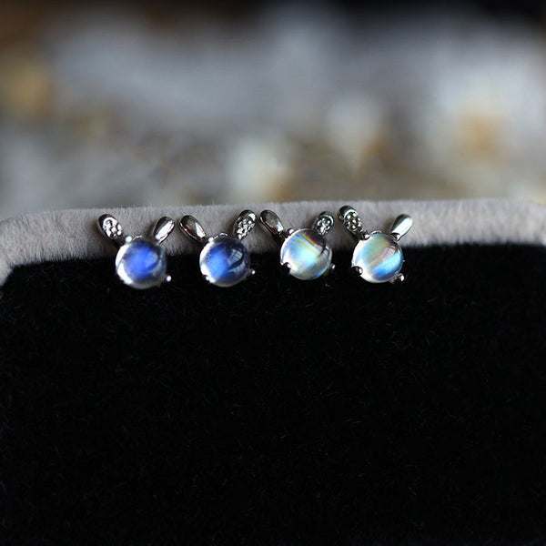 Cute Rabbit Moonstone Stud Earrings White Gold Plated Sterling Silver Jewelry Accessories Women