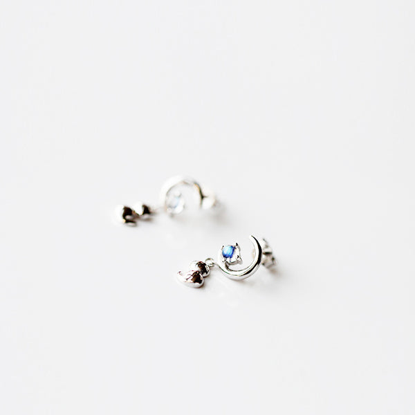 Cute Moonstone Stud Earrings White Gold Plated Sterling Silver Jewelry Accessories Gift for Women