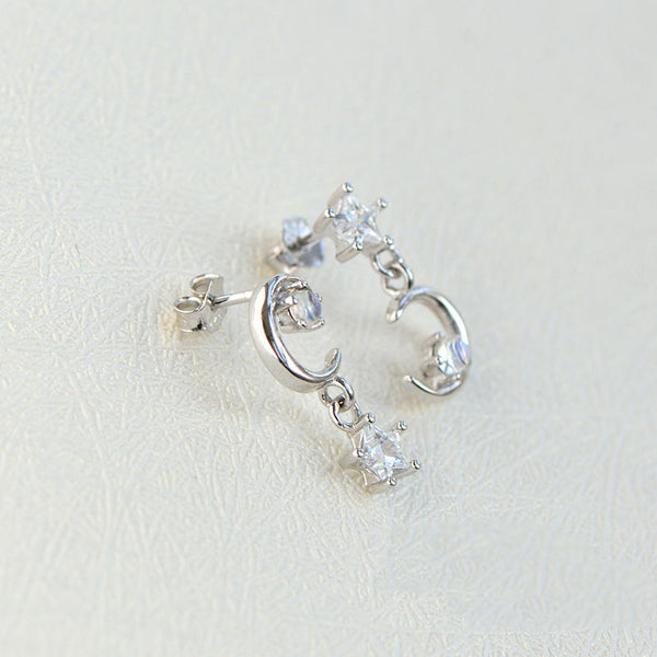 Moonstone Asymmetric Stud Dangle Earrings in White Gold Plated Sterling Silver Jewelry Accessories Women