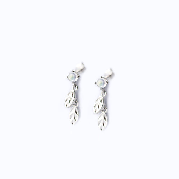 Cute Moonstone Stud Dangle Earrings White Gold Plated Sterling Silver Jewelry Accessories Women