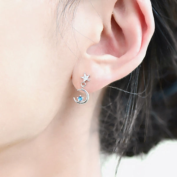 Moonstone Asymmetric Stud Dangle Earrings in White Gold Plated Sterling Silver Jewelry Accessories Women