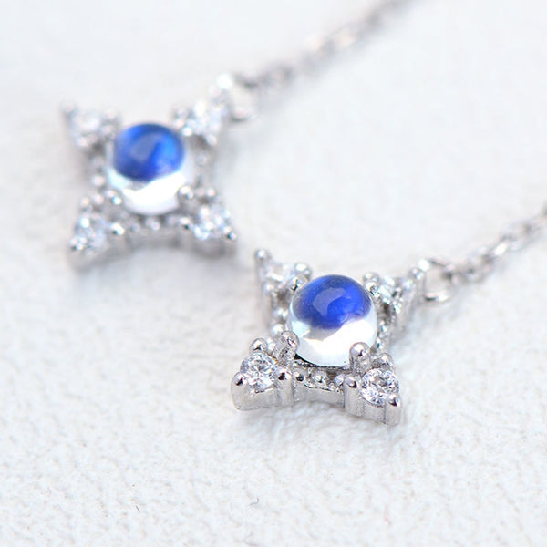 Moonstone Threader Earrings in White Gold Plated Sterling Silver Jewelry Accessories Women