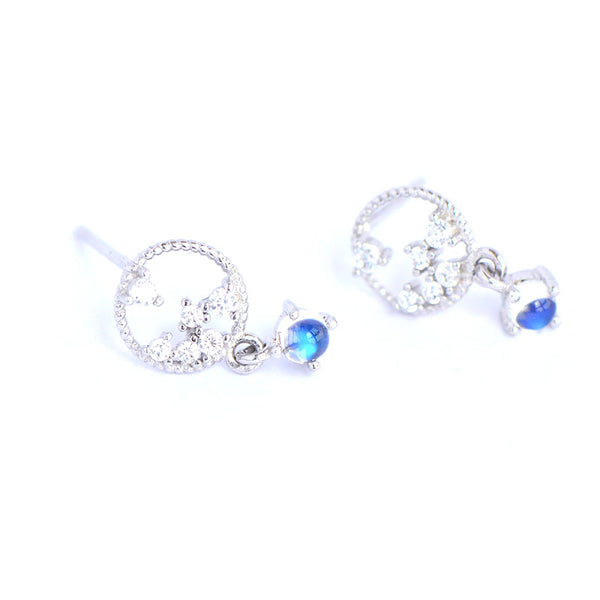 Moonstone Zircon Stud Earrings Gold Silver Jewelry Accessories Women cute