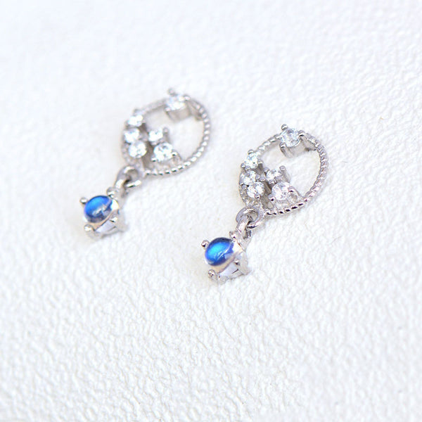 Moonstone Zircon Stud Earrings Gold Silver Jewelry Accessories Women round