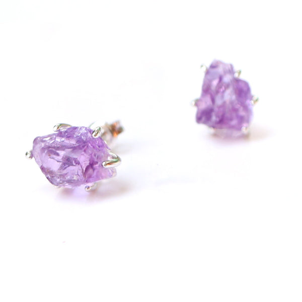 Natural Amethyst Stud Earrings Silver Handmade Jewelry Accessories Women