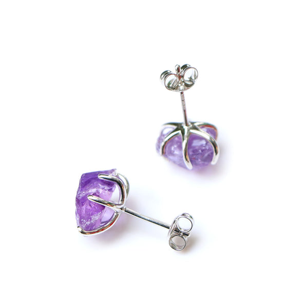 Natural Amethyst Stud Earrings sterling Silver Handmade Jewelry Accessories Women back