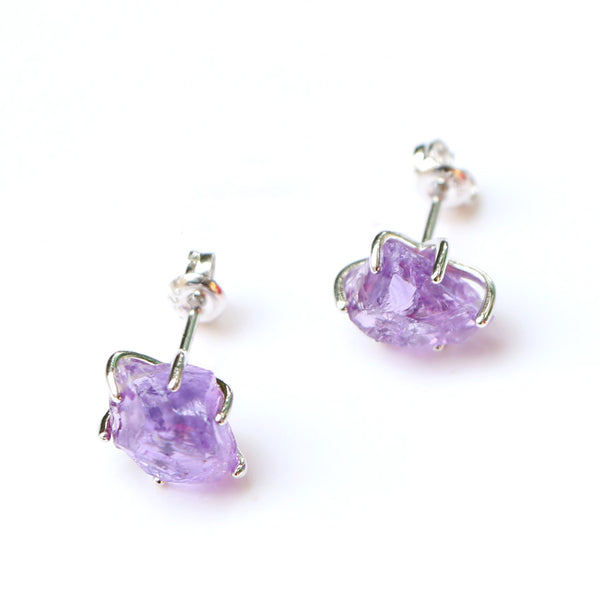 Natural Amethyst Stud Earrings sterling Silver Handmade Jewelry Accessories Women